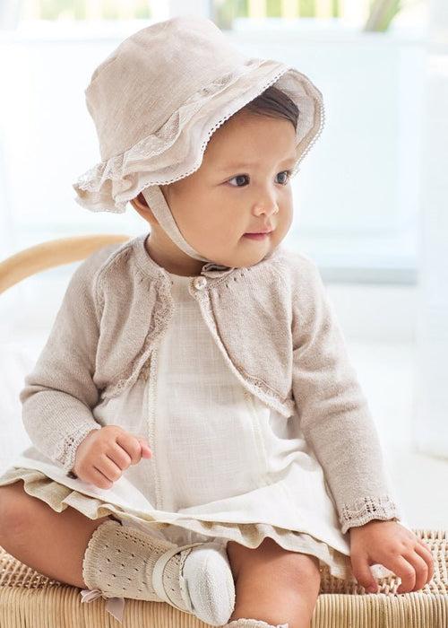 Newborn Girl Cotton Bolero Cardigan Beige