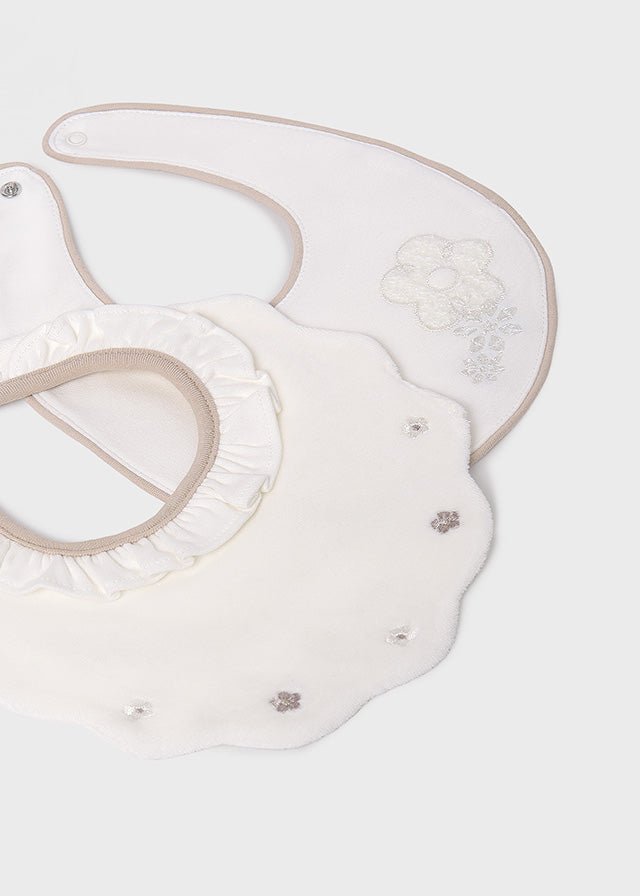 Newborn Girl Cream Bib Set with Embroidery (2 - Pack)