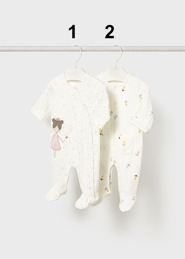 Newborn Girl Cream Fairy Print Cotton Pyjamas