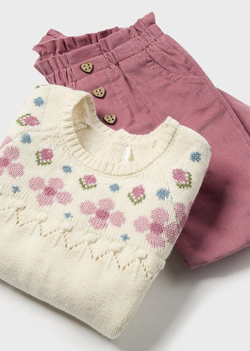 Newborn Girl Cream Jumper & Mauve Cord Trousers Set