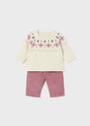 Newborn Girl Cream Jumper & Mauve Cord Trousers Set