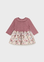 Newborn Girl Dusty Pink Knit & Floral Dress