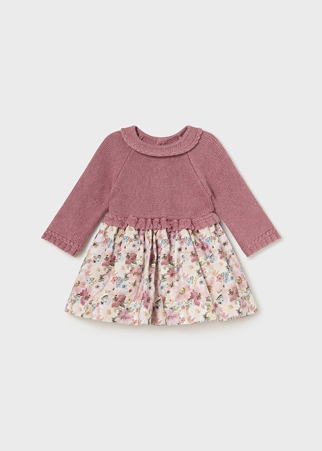 Newborn Girl Dusty Pink Knit & Floral Dress