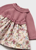 Newborn Girl Dusty Pink Knit & Floral Dress