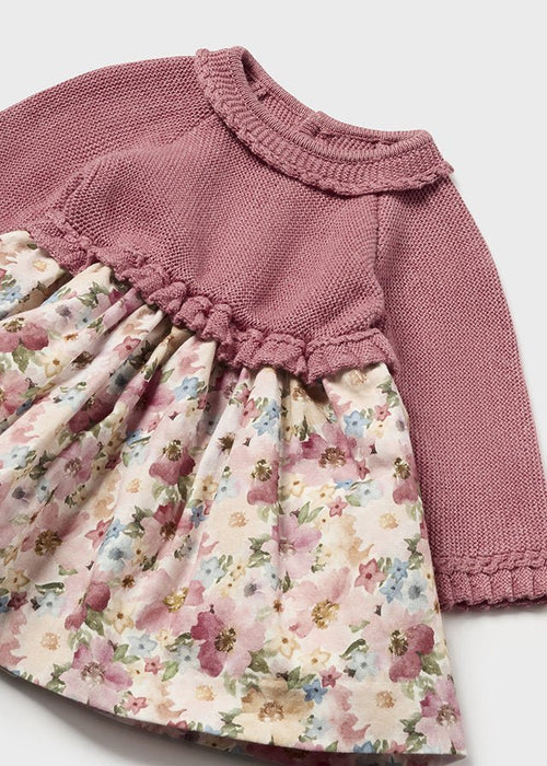 Newborn Girl Dusty Pink Knit & Floral Dress
