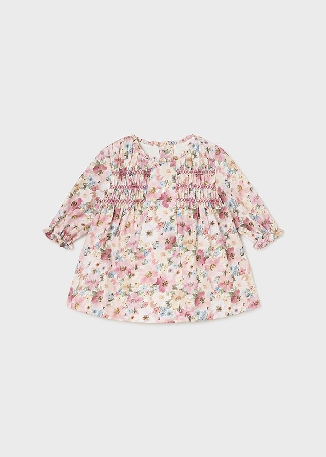 Newborn Girl Floral Cotton Dress with Smocking