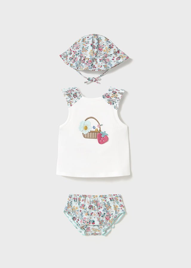 Newborn Girl Floral Swimwear Set with Hat