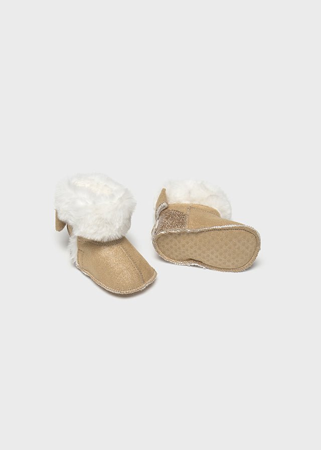 Newborn Girl Gold Glitter Faux Fur Boots