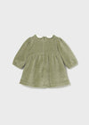 Newborn Girl Green Velour Dress with Bow Detail