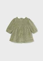 Newborn Girl Green Velour Dress with Bow Detail