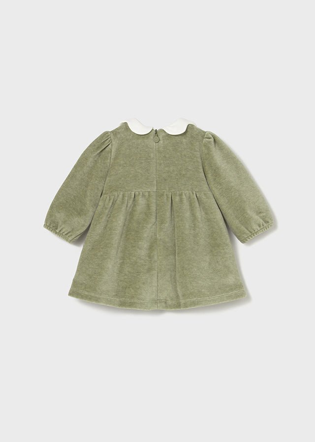Newborn Girl Green Velour Dress with Bow Detail