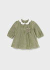 Newborn Girl Green Velour Dress with Bow Detail