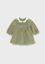 Newborn Girl Green Velour Dress with Bow Detail