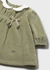 Newborn Girl Green Velour Dress with Bow Detail