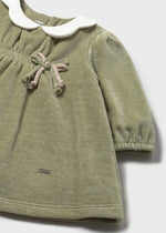Newborn Girl Green Velour Dress with Bow Detail