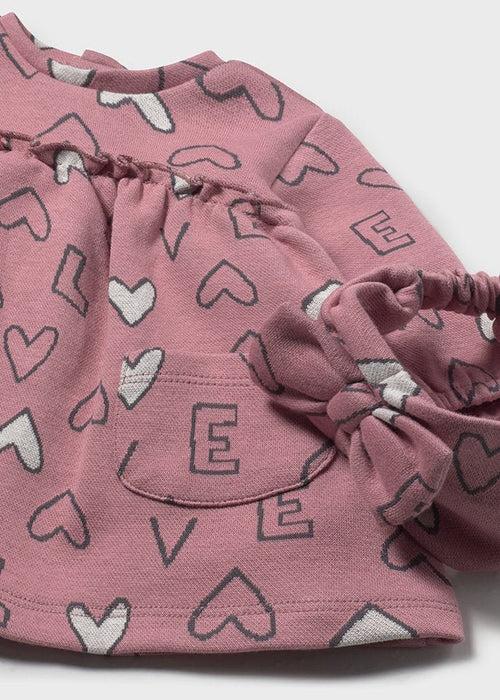 Newborn Girl Heart Print Dress with Headband