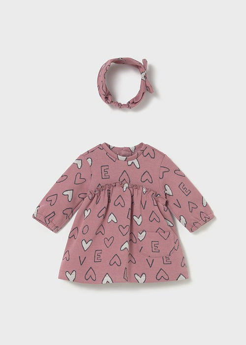 Newborn Girl Heart Print Dress with Headband
