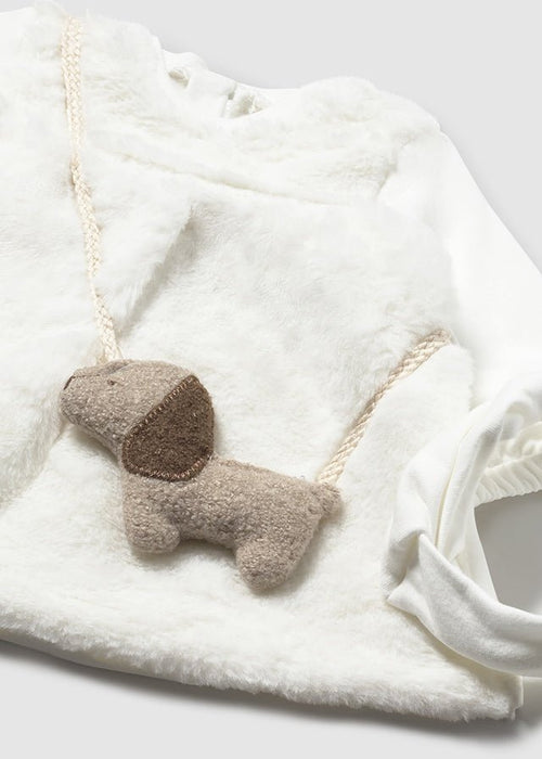 Newborn Girl Ivory Faux Fur Dress Set