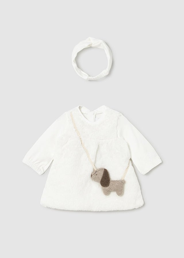 Newborn Girl Ivory Faux Fur Dress Set