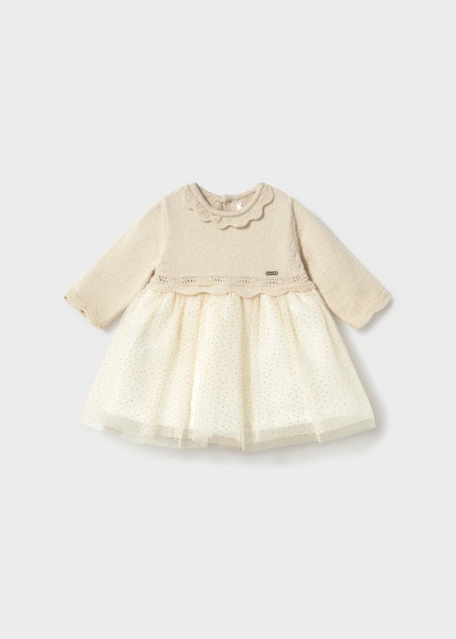 Newborn Girl Ivory Knitted Tulle Dress
