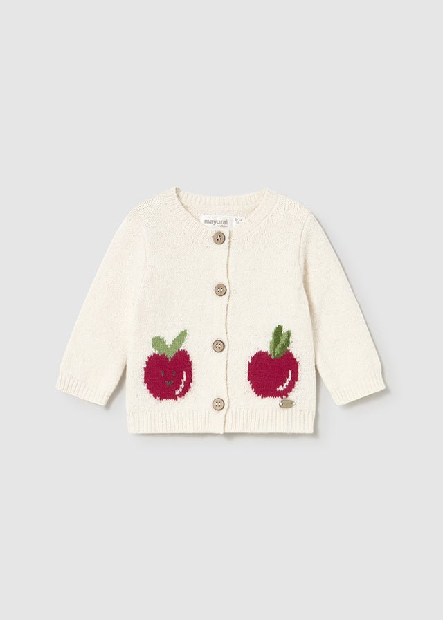 Newborn Girl Knit Cardigan With Apple Motif