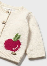 Newborn Girl Knit Cardigan With Apple Motif