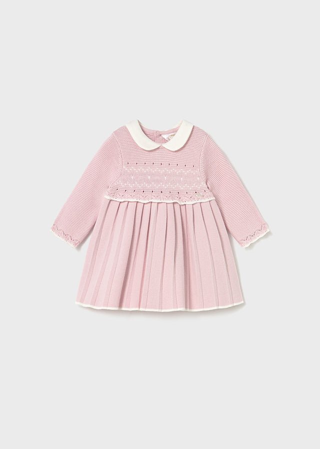 Newborn Girl Knit Dress with Scalloped Trim