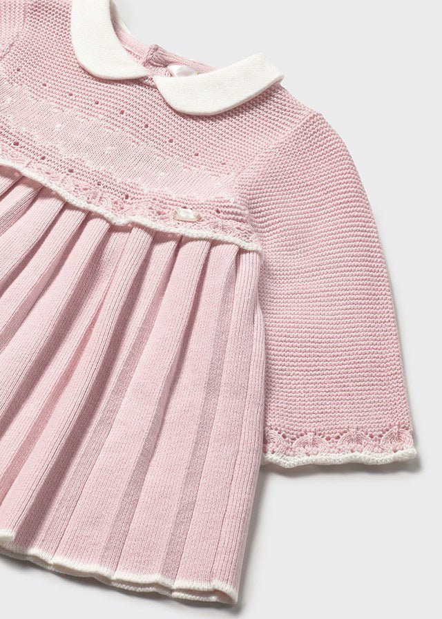 Newborn Girl Knit Dress with Scalloped Trim