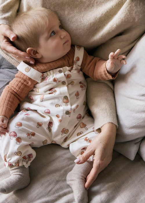 Newborn Girl Mushroom Print Dungaree Set