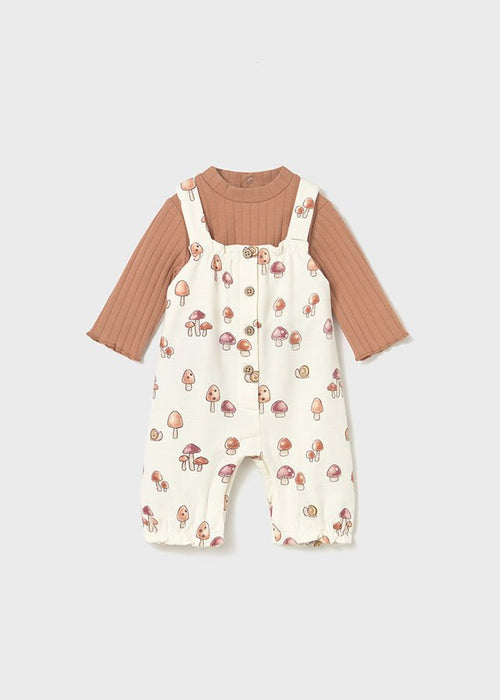 Newborn Girl Mushroom Print Dungaree Set