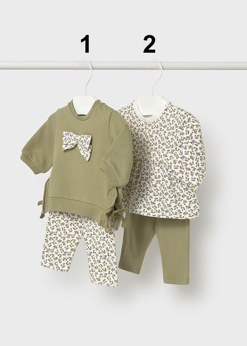 Newborn Girl Olive and Leaf Print Leggings Sets