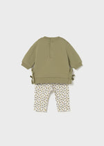 Newborn Girl Olive and Leaf Print Leggings Sets
