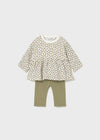 Newborn Girl Olive and Leaf Print Leggings Sets