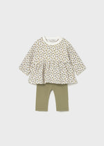 Newborn Girl Olive and Leaf Print Leggings Sets