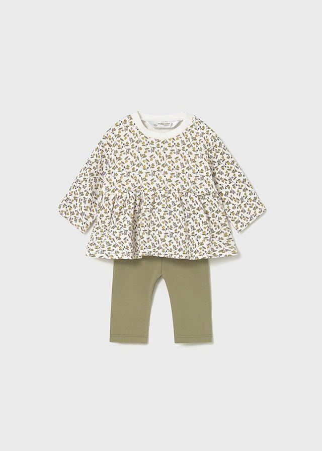 Newborn Girl Olive and Leaf Print Leggings Sets
