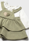 Newborn Girl Olive Dungaree Skirt Dress