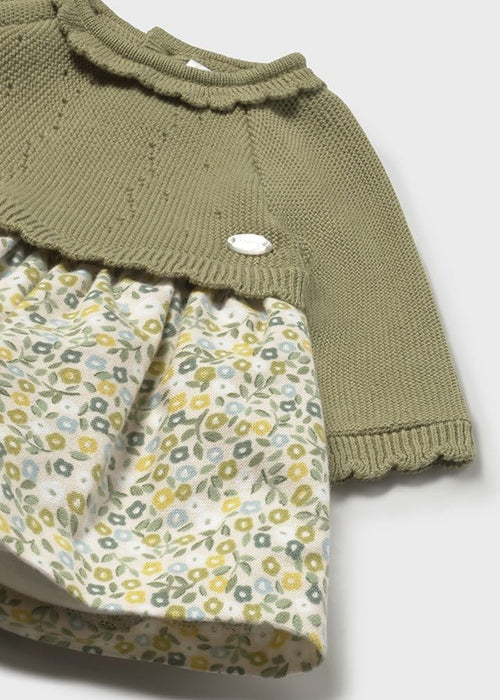 Newborn Girl Olive Knit & Floral Dress