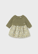Newborn Girl Olive Knit & Floral Dress
