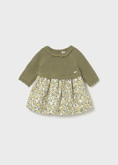 Newborn Girl Olive Knit & Floral Dress