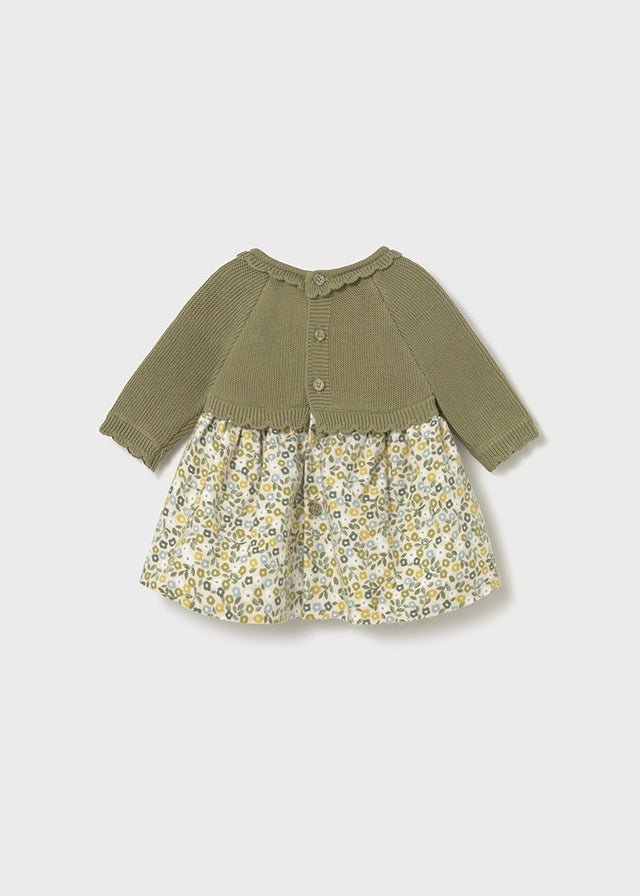 Newborn Girl Olive Knit & Floral Dress