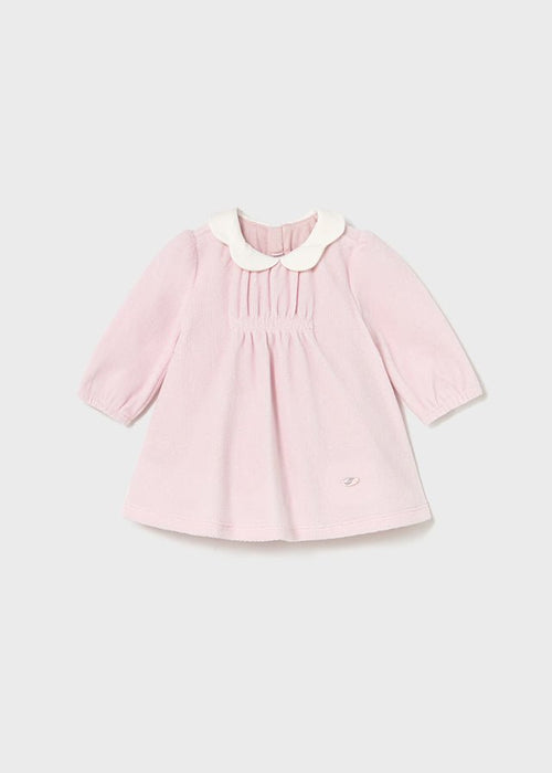 Newborn Girl Pale Pink Velour Dress with Collar