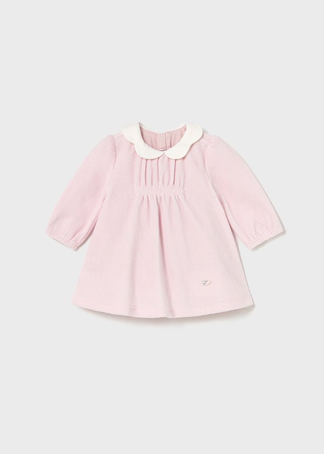 Newborn Girl Pale Pink Velour Dress with Collar