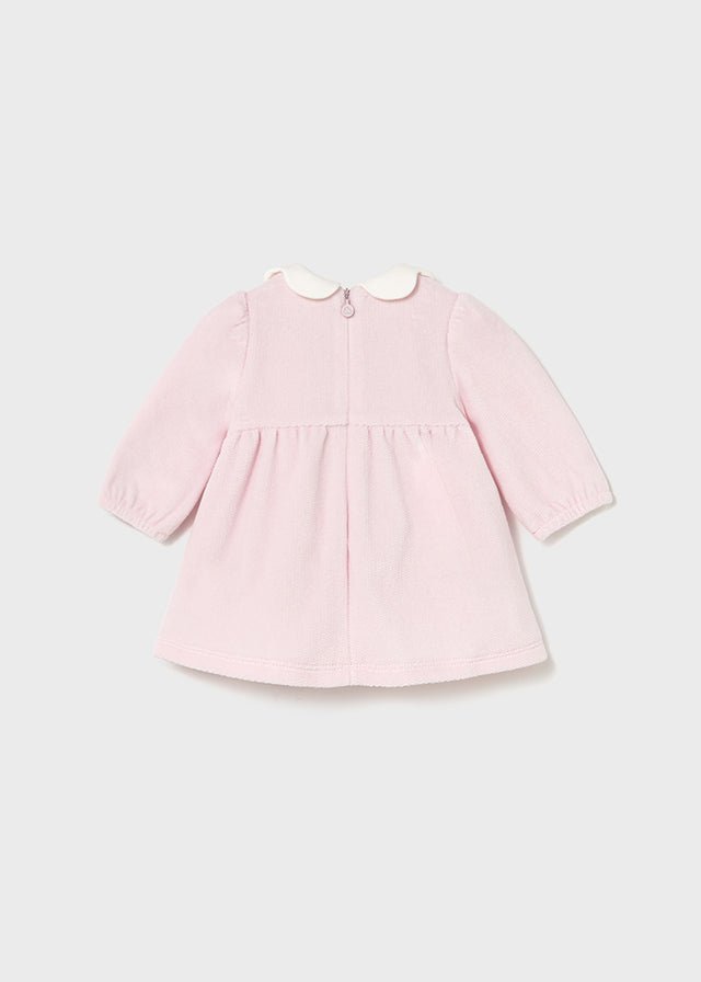 Newborn Girl Pale Pink Velour Dress with Collar
