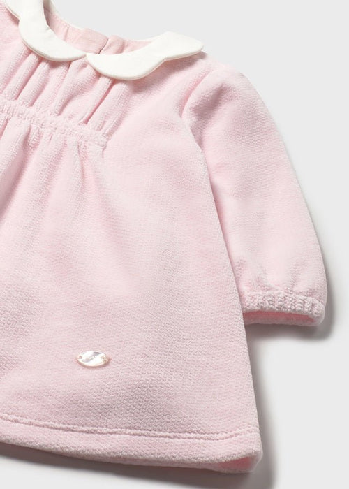 Newborn Girl Pale Pink Velour Dress with Collar