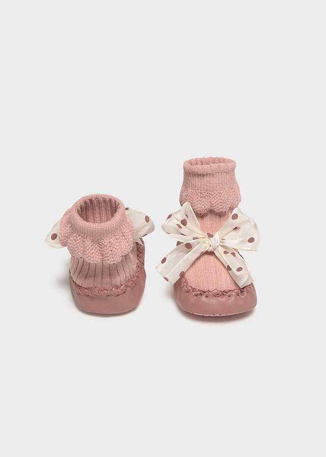 Newborn Girl Pink Bow Moccasin Sock - Shoes
