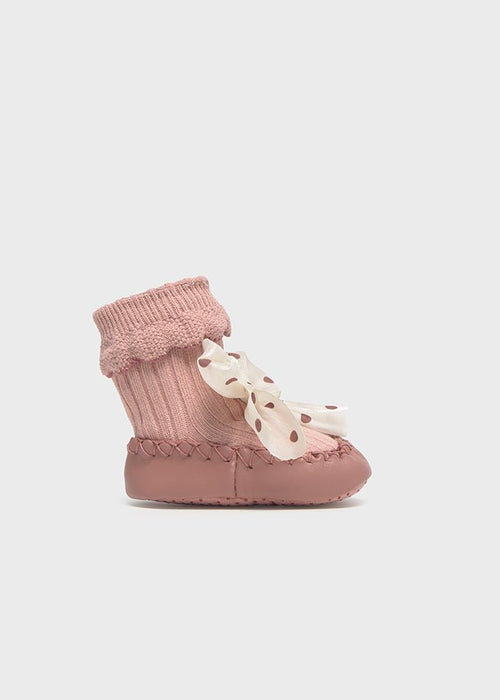 Newborn Girl Pink Bow Moccasin Sock - Shoes