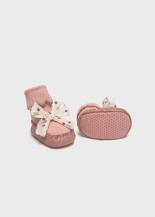 Newborn Girl Pink Bow Moccasin Sock - Shoes