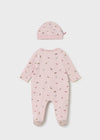 Newborn Girl Pink Dinosaur Sleepsuit with Hat