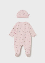 Newborn Girl Pink Dinosaur Sleepsuit with Hat