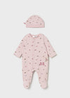 Newborn Girl Pink Dinosaur Sleepsuit with Hat